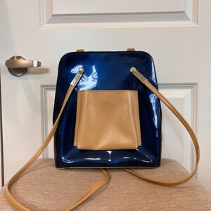 Vtg Beijo Blue and Tan Women's Convertible Bag